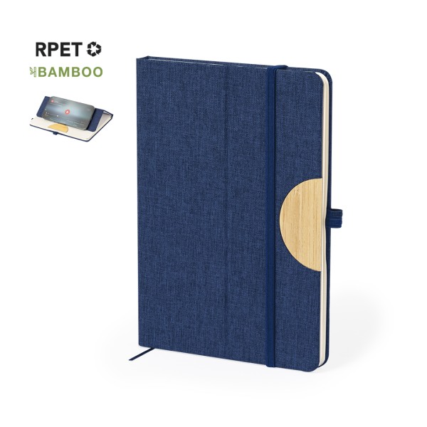Bloco de Notas em Poliéster e Bambo com Suporte de Smartphone