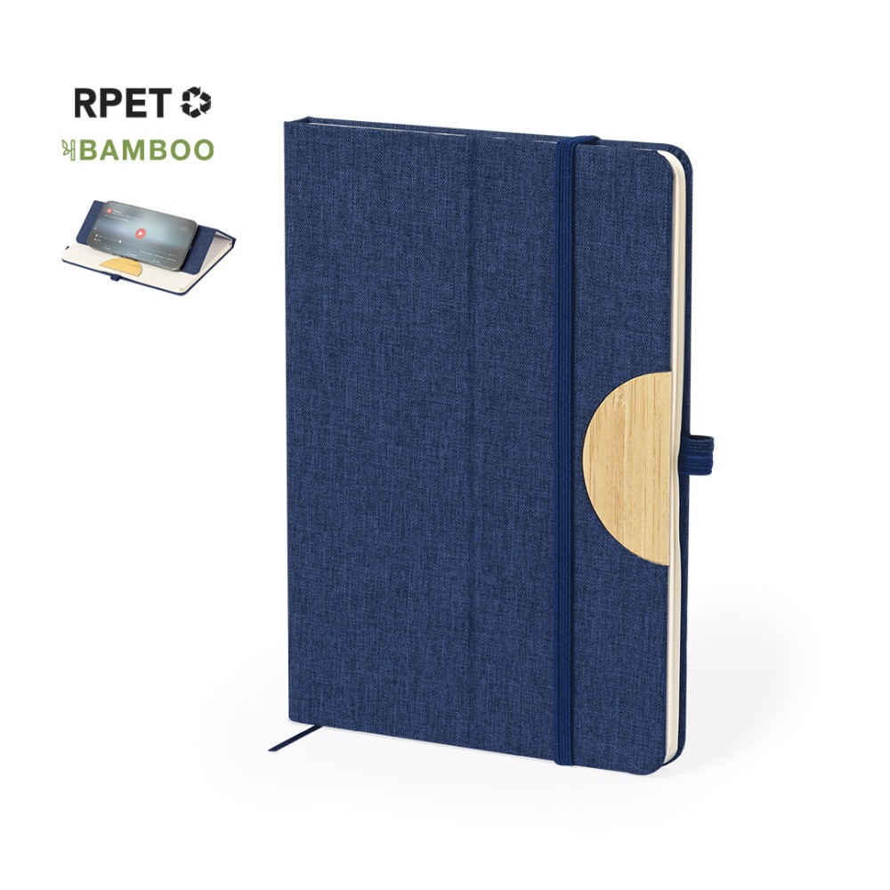 Bloco de Notas em Poliéster e Bambo com Suporte de Smartphone