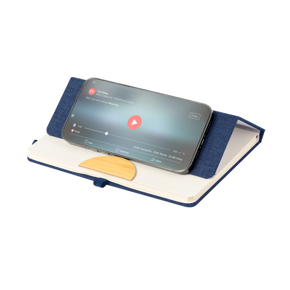 Bloco de Notas em Poliéster e Bambo com Suporte de Smartphone