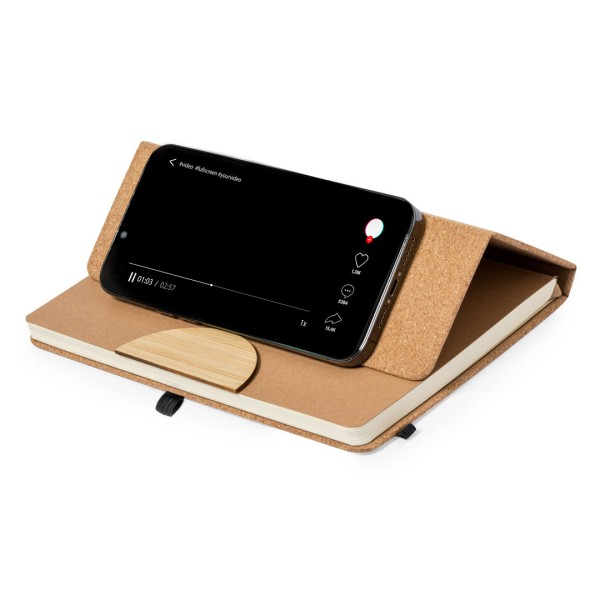 Bloco de Notas em Cortiça e Bambo, com Suporte para Smartphone
